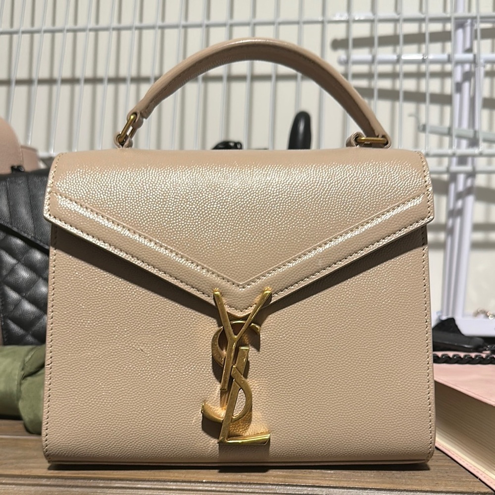 Saint Laurent Cream Gold Mini Bag with YSL Logo